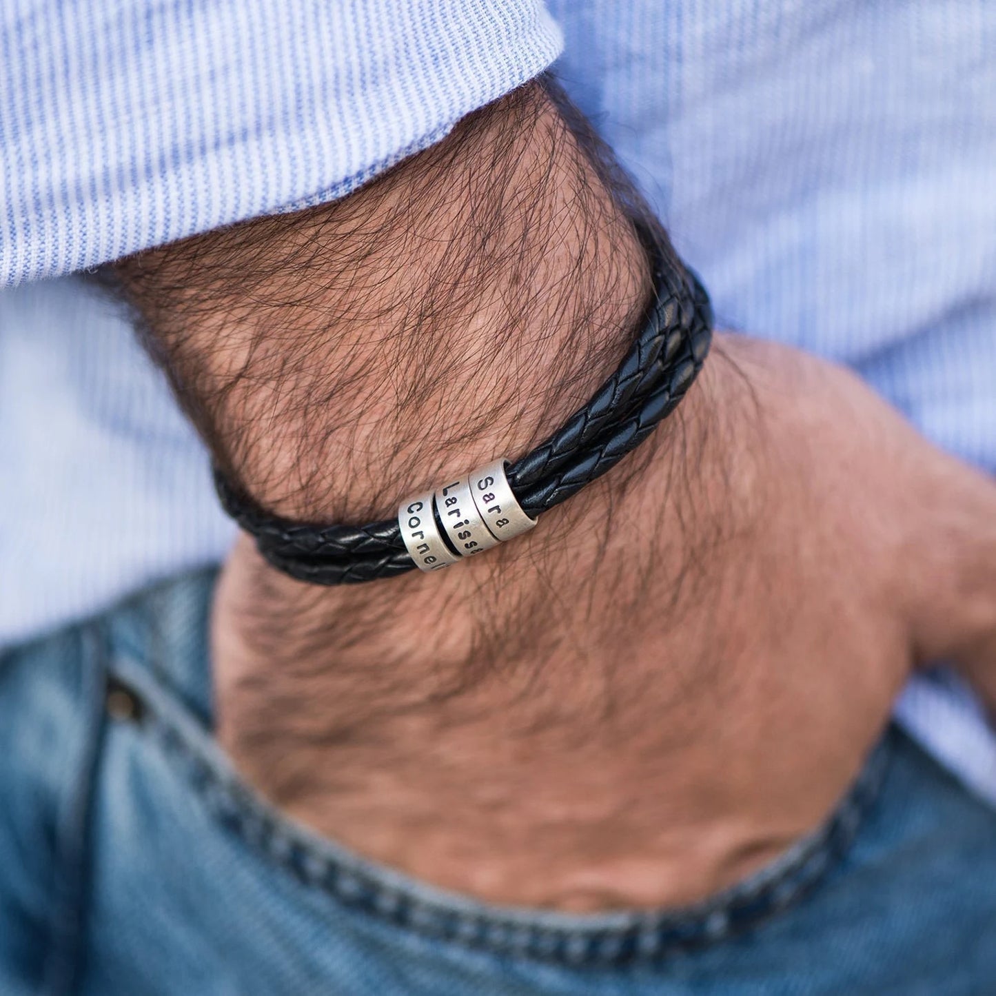 Personalized Braided Leather Name Bracelet for Dads